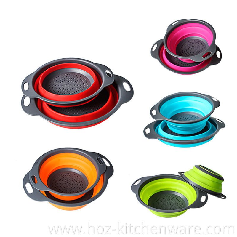 collapsible round colander 2sizes of silicone foldable strainer